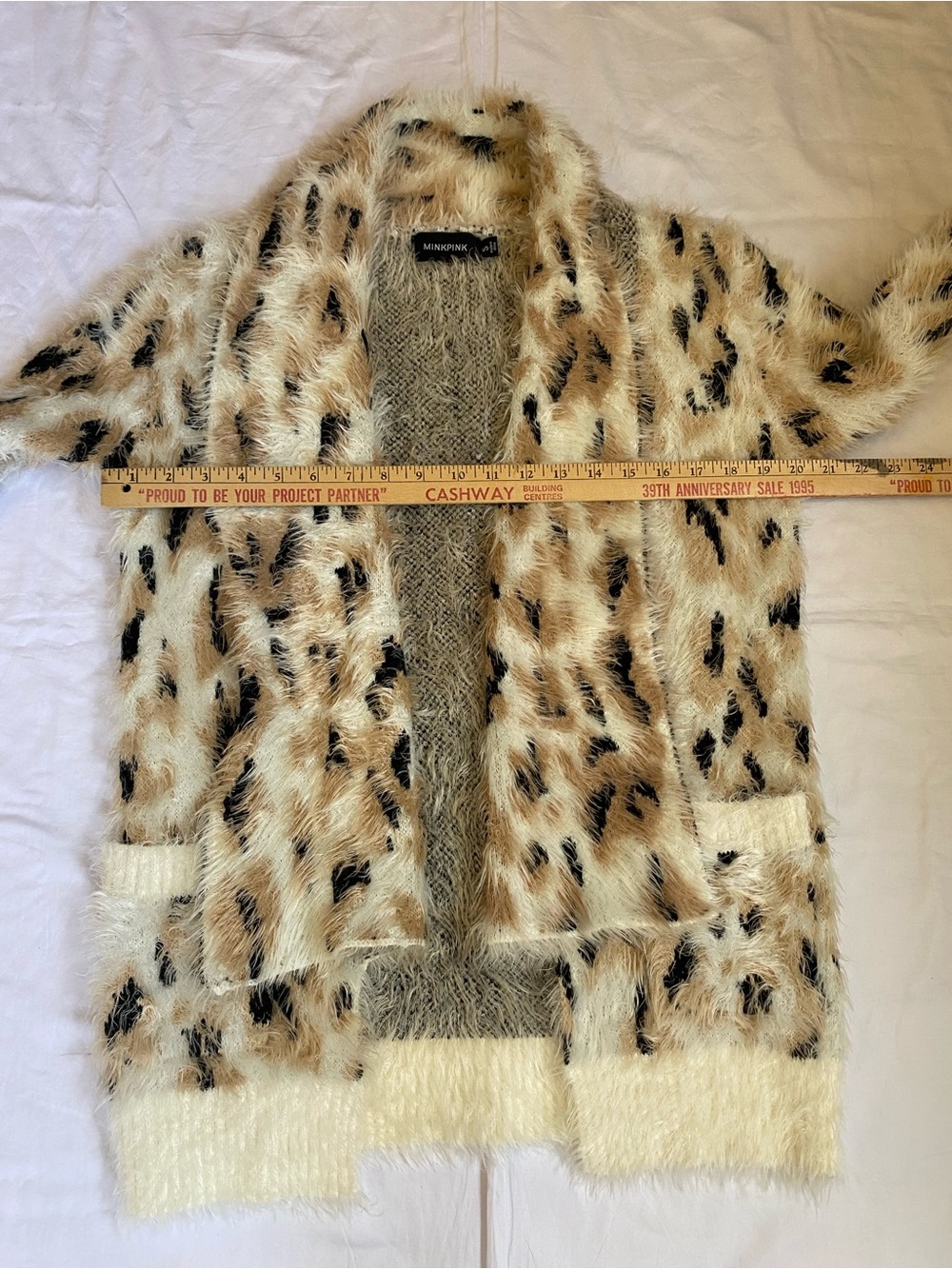 Mink Pink Zippora Cream Animal Print Wrap Sweater Cardigan SM Leopard Print Cozy - Picture 12 of 17